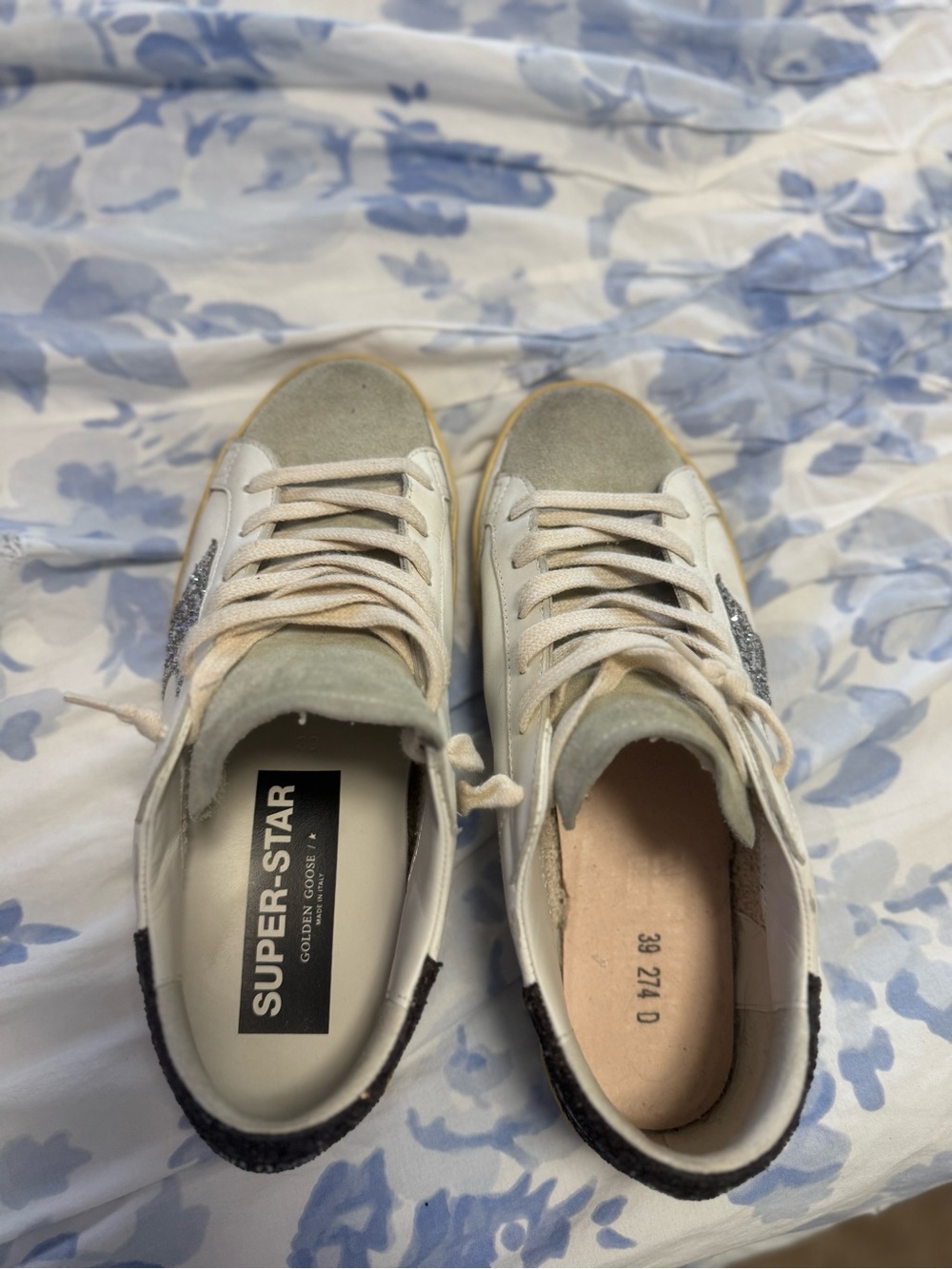 Golden Goose White Sneakers with Silver Glitter Star - Picture 7 of 9